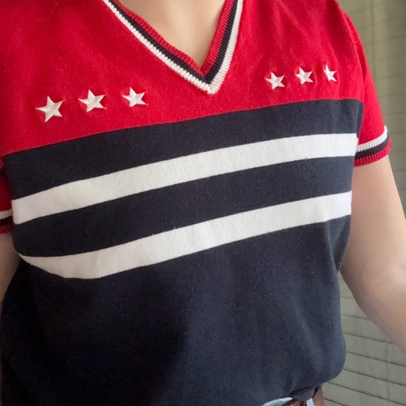 Vintage shortsleeved USA red white & blue sweater - Picture 7 of 7